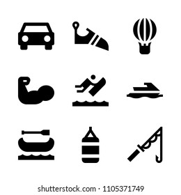 holiday, yellow, tourism and bodybuilding icons in Sport vector set. Graphics for web and design