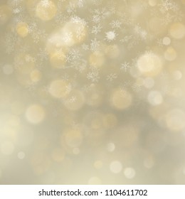 Holidays abstract gold bokeh background with snowflakes. EPS 10
