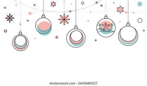 Holidays Background with Christmas Elements Decorated with Ornamental Baubles Balls and Snowflakes