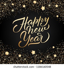 Holiday's Background for Merry Christmas greeting card with a glitter and lettering Happy New Year and Merry Christmas