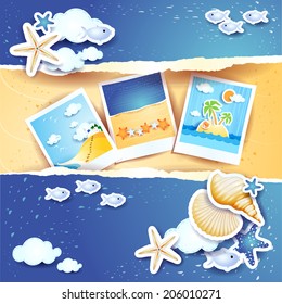 Holidays background with paper elements and photos, vector eps 10