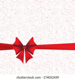 Holidays background with red ribbon and bow