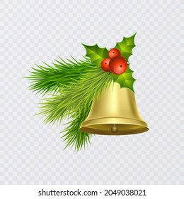 Holiday's Background with Season Realistic Christmas Tree Branches Decorated with Berries and christmas tree toys, vector illustrations