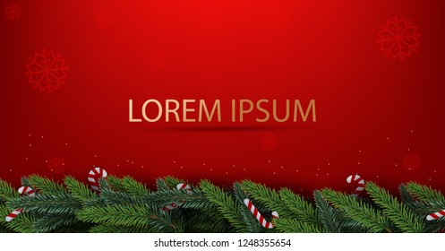  Holiday's Background with Season Wishes and Border of Realistic Looking Christmas Tree Branches. Merry Christmas and New Year. Vector. EPS 10.