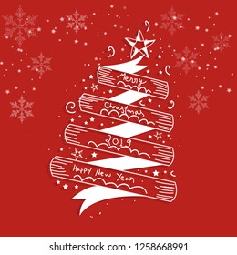 Holiday's Background with Season Wishes Merry Christmas Tree . - Vector Illustration  - Shutterstock ID 1258668991