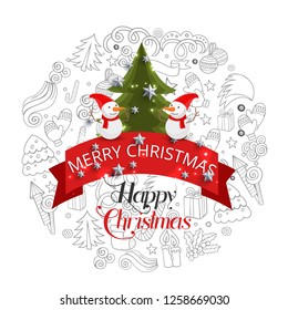 Holiday's Background with Season Wishes Merry Christmas Tree . - Vector Illustration 