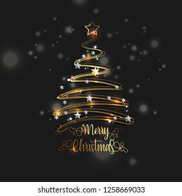 Holiday's Background with Season Wishes Merry Christmas Tree . - Vector Illustration 