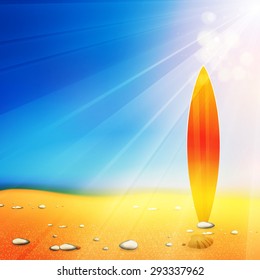 Holidays background with surfboard easy all editable