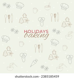 Holidays baking hand drawn doodle icon set collection festive isolated illustration steps recipe gingerbread biscuit vector line art design pictogram cooking family time instruction home made cake bun