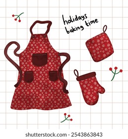 Holidays baking time apron cooking lover vintage classic watercolor