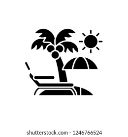 Holidays by the sea black icon, vector sign on isolated background. Holidays by the sea concept symbol, illustration 