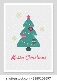 Holidays card with Christmas Tree. Vector illustration in flat style and vintage colors.
