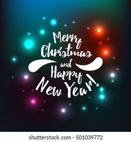 Holidays card design with inscription Merry Christmas and happy new year. New Year 2017 for event, party, poster, greeting card. 