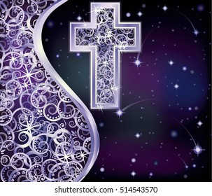 Holidays card with silver cross, vector illustration