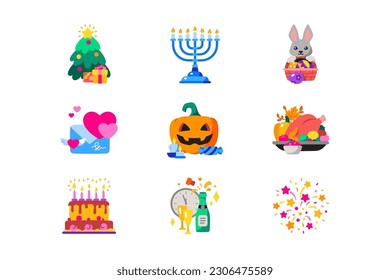 Holidays and celebration icon set. most popular holidays related vector icons.