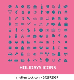 holidays, celebration, party icons, signs, silhouettes set, vector