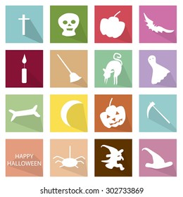 Holidays And Celebrations, Illustration Collection of 16 Happy Halloween Icons for Halloween Celebration.
