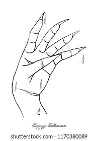 Holidays And Celebrations, Illustration Hand Drawn Sketch of Evil Hand Isolated on White Background. Sign For Halloween Festival.