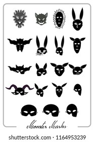 Holidays And Celebrations, Illustration Set of Ghost, Monsters and Evils Masks For Halloween Celebration Party.