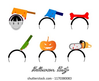 Holidays And Celebrations, Illustration Set of Halloween Costume Headbands or Hair Brands Isolated on White Background. Sign For Halloween Festival.
