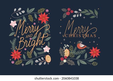 Holidays Christmas Card with bird vector. Greeting ornate decoration