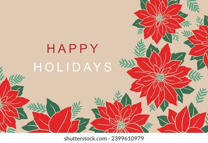 Holidays and Christmas card, Botanical frames and background design.Hand-drawn style.