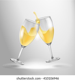 Holidays clinking glasses of white wine. Vector.