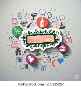 Holidays collage with icons background. Vector illustration