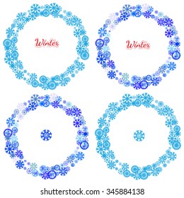 Holidays collections of  background for card, package, flyer, banners, posters with snowflake and space for text. New year and Christmas pictograms, mandala, circle symbol