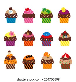 Holidays cupcakes vector.