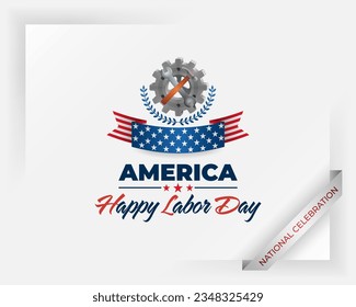 Holidays, design background with handwriting, gear mechanism, hammer and wrench and national flag colors for celebration of Labor day in America; Vector illustration 