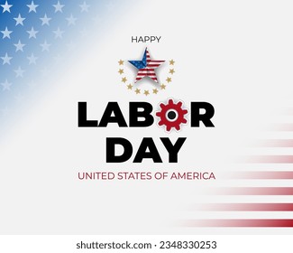 Holidays, design background with handwriting, gear mechanism, and national flag colors for celebration of Labor day in America; Vector illustration