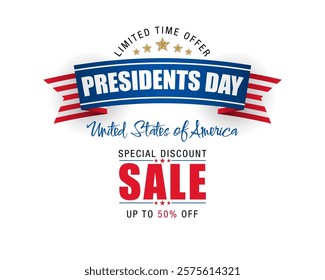 Holidays, design, background with handwriting texts and national flag colors for American Presidents Day, sales and commercial event;