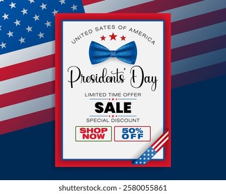 Días festivos, diseño, fondo con textos de escritura a mano y colores de banderas nacionales para el Día de los Presidentes de Estados Unidos, eventos comerciales y de ventas; Ilustración vectorial.