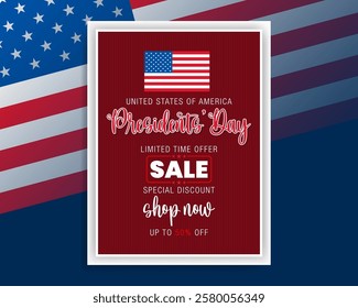 Días festivos, diseño, fondo con textos de escritura a mano y colores de banderas nacionales para el Día de los Presidentes de Estados Unidos, eventos comerciales y de ventas; Ilustración vectorial.