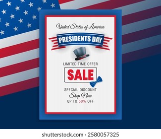Holidays, design, background with handwriting texts and national flag colors for American Presidents Day, sales and commercial event; Vector illustration.