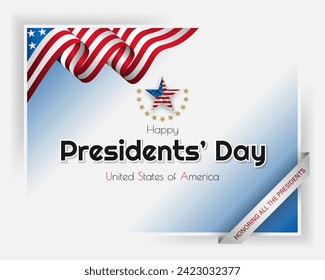 Holidays, design, background with texts and national flag colors for American Presidents Day, event celebration; Vector illustration
