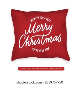 Holidays design of vector Pillow cushion with lettering and calligraphy Merry Christmas. Decorative Throw Pillow design template.