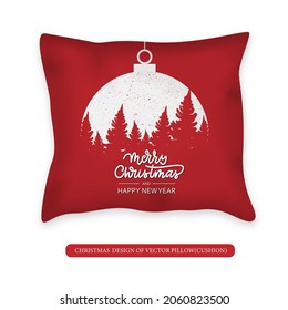 Holidays design of vector Pillow cushion with lettering and calligraphy Merry Christmas. Decorative Throw Pillow design template