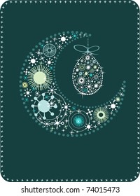 Holidays Easter card with fairy eggs and moon.