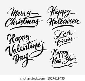 Holidays event handwriting calligraphy. Good use for logotype, symbol, cover label, product, brand, poster title or any graphic design you want. Easy to use or change color
 