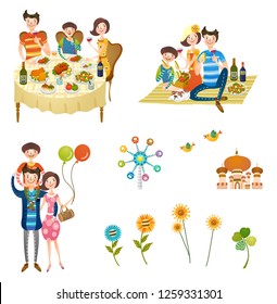 Holidays with family icon set