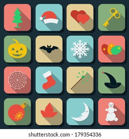 Holidays flat vector icons set 1