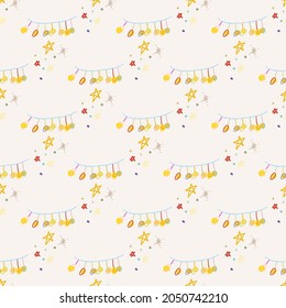 holidays garland with bulbs 
 doodle vector seamless pattern