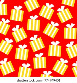 Holidays gift pattern on the red background. Vector illustration