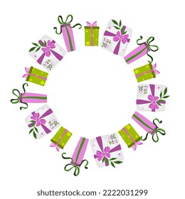 regalos de vacaciones marco de texto, nombre, navidad, cumpleaños. Ilustración del vector
