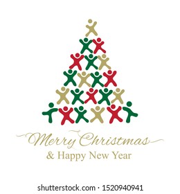 Holidays greeting with abstract illustration of children created colorful Christmas tree