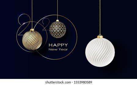 Holidays greeting card with abstract doodle Christmas ball. Vector 2020