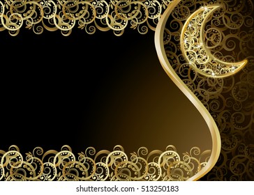 Holidays greeting card with golden moon, vector illustration
