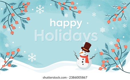 holidays greeting card with lettering cute handwritten vector illustration with snowman snowflake